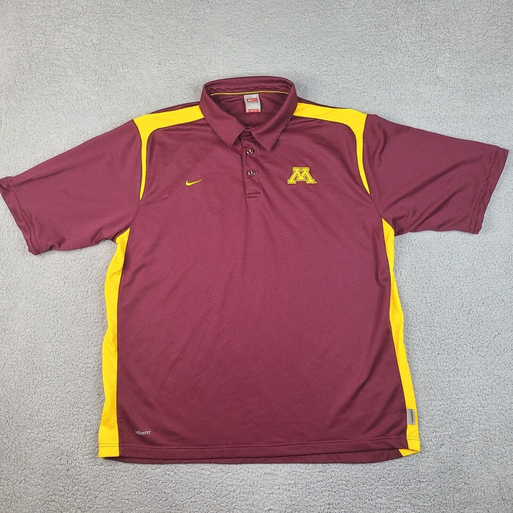 Minnesota Golden Gophers Polo Shirt Mens XL Burgundy Red NCAA Nike Team Fit Dry
